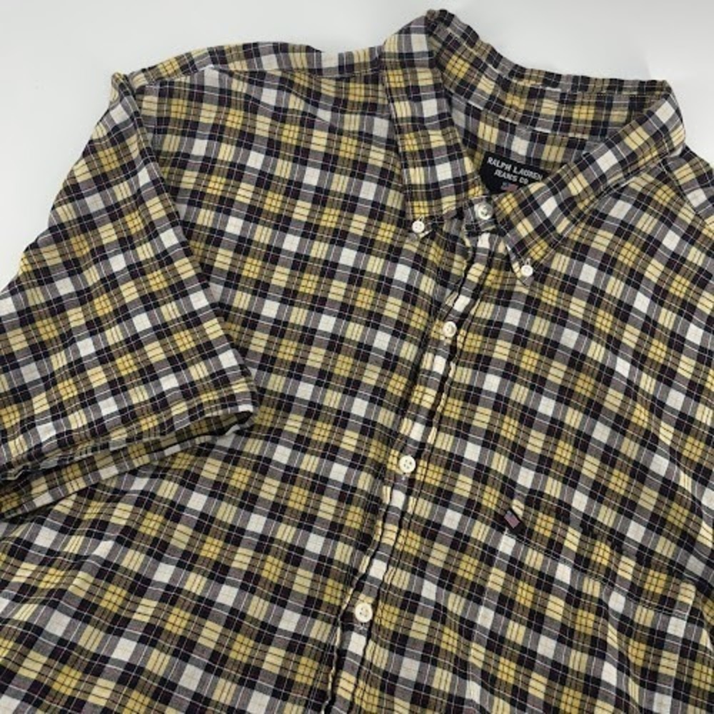 VTG Ralph Lauren Jeans Co. Short Sleeve Button Down Shirt Mens XL Plaid Vintage